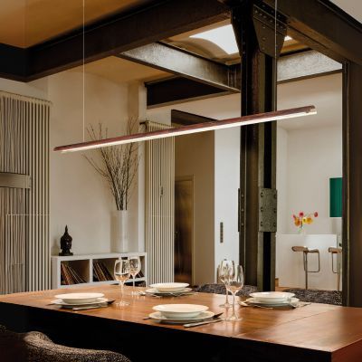 Long pendant light at the dining table