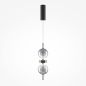 Preview: Designer pendant light with 2 smoke glass spheres and a slim black shade