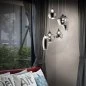 Preview: Wohnzimmer Pendelleuchte mit verschiedenen grauen Lampenschirmen