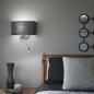 Preview: Schwarze Wandlampe mit LED Leselampe neben dem Bett eingeschaltet