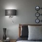 Mobile Preview: Schwarze Wandlampe mit LED Leselampe neben dem Bett eingeschaltet