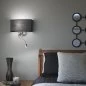 Preview: Schwarze Wandlampe mit LED Leselampe neben dem Bett eingeschaltet Preview: Schwarze Wandlampe mit LED Leselampe neben dem Bett eingeschaltet