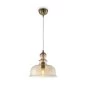 Mobile Preview: Retro pendant lamp with round glass lampshade tinted in yellow and metal frame in bronze