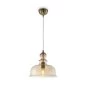 Preview: Retro pendant lamp with round glass lampshade tinted in yellow and metal frame in bronze