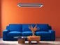 Mobile Preview: Große quadratische Ringleuchte Sqing in Blau über der Couch