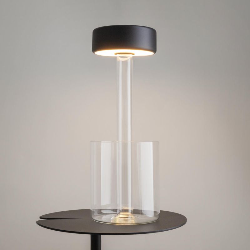 Preview: Black rechargeable table lamp with glass vase for flowers Maytoni AI C