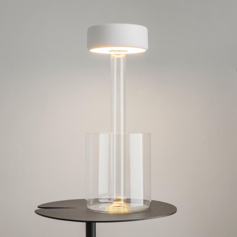 Preview: White rechargeable table lamp with glass vase for flowers Maytoni AI C