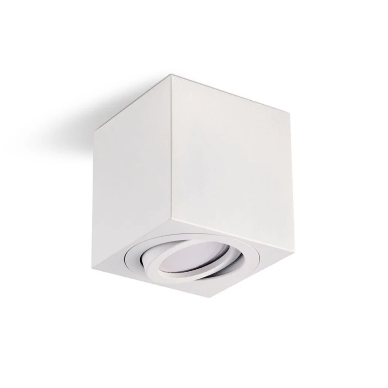 Cube shaped ceiling spot with white lamp housing