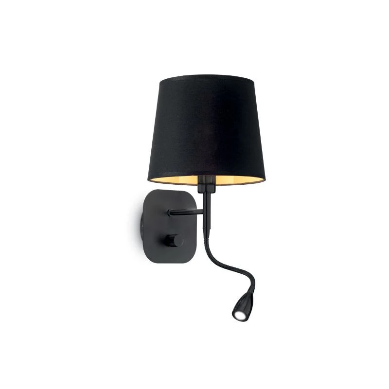 Schwarz-goldene Schirm-Wandlampe Nordik mit LED Lesearm