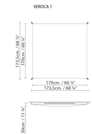 B.Lux Veroca 1 T5/G5 Deckenlampe Segeltuch Spannset 170x170cm skizze