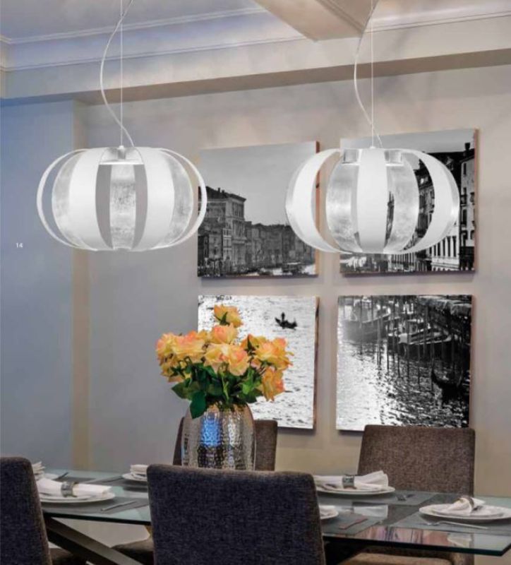 Moderne Esstisch LED Pendelleuchte Geo von Braga Ø:40cm in Weiß/Silber