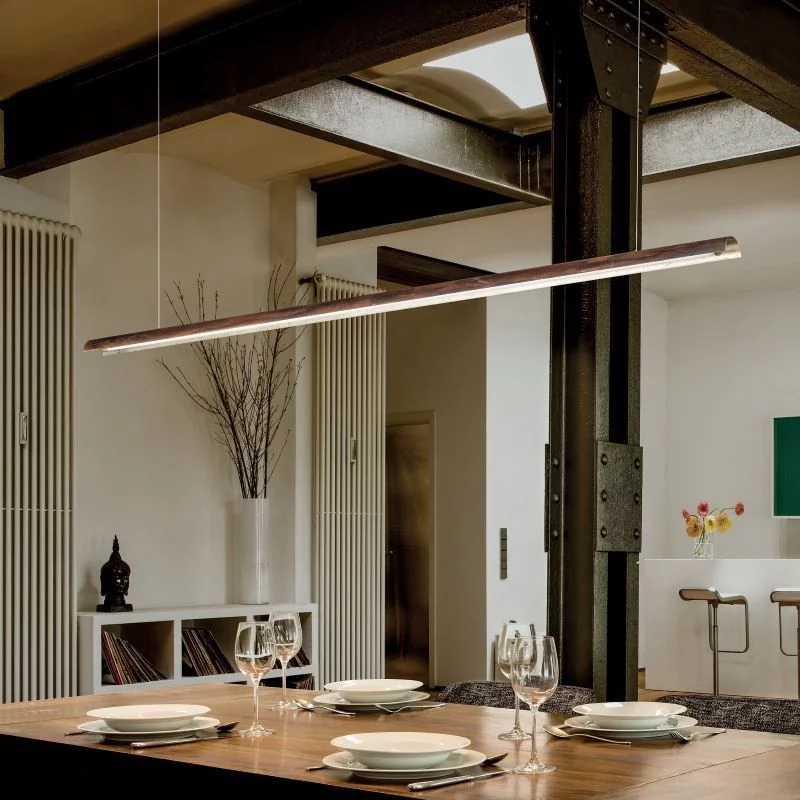 Long dining table pendant lamp Tile S1 by Braga: metal outside brown oxidized, inside silver leaf