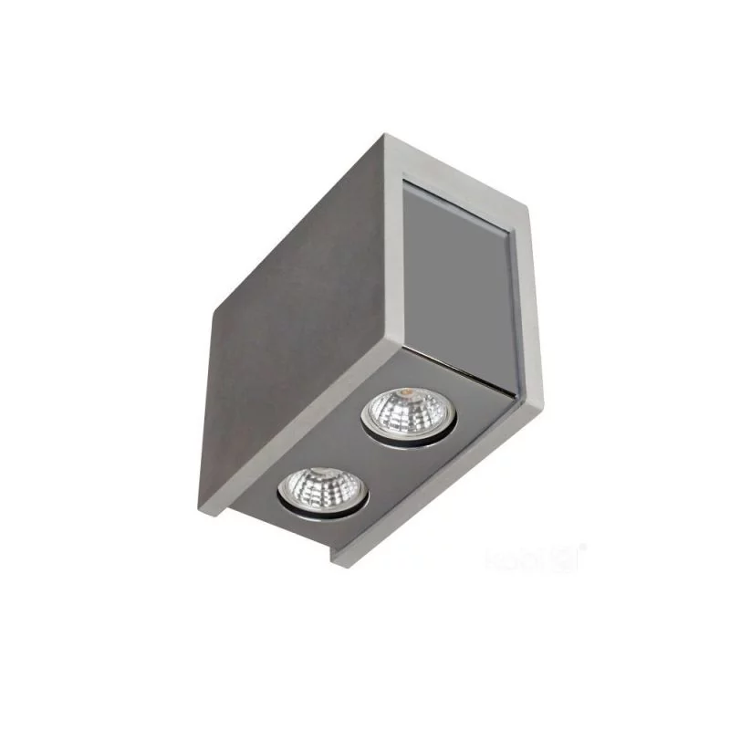 Square concrete/cement ceiling spotlight, 2-bulb, grey