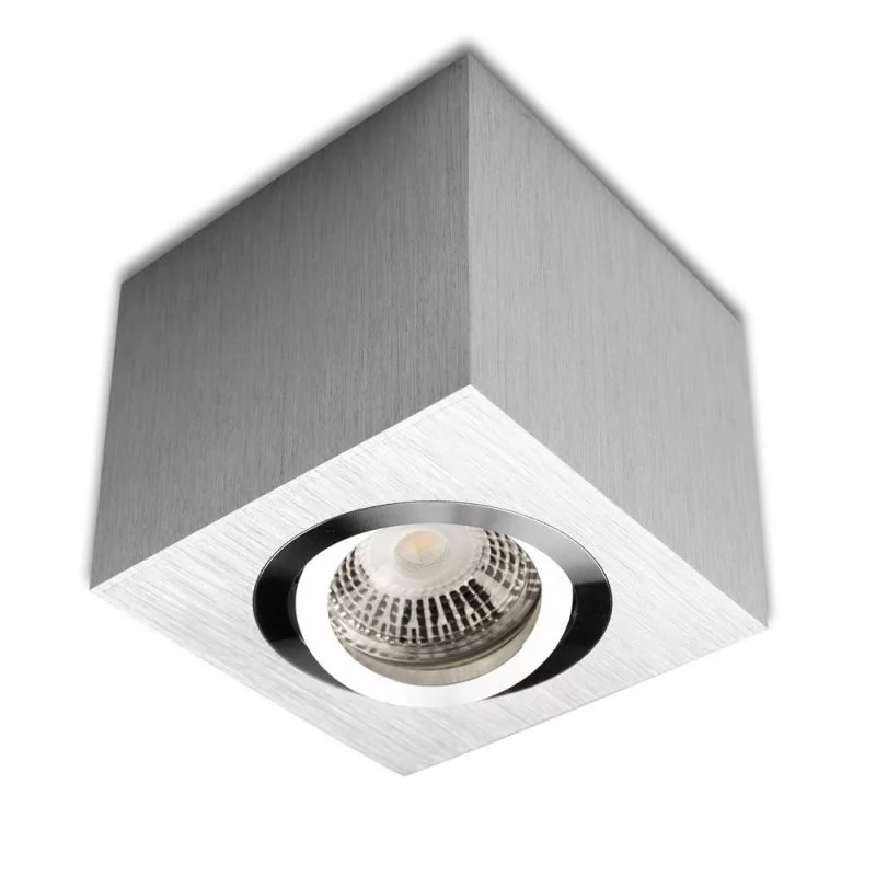 Square ceiling spotlight cube GU10 alu brushed