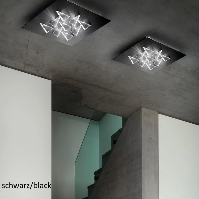 Braga Cristalli PL60 schwarz: eckige LED Deckenleuchte mit dreieckigen Diffusor