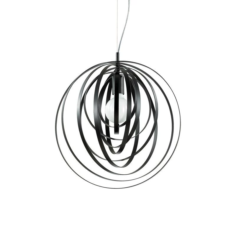 Pendant lamp with black rotating metal rings