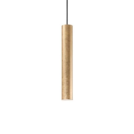 Pendant lamp with cylinder lampshade in gold leaf