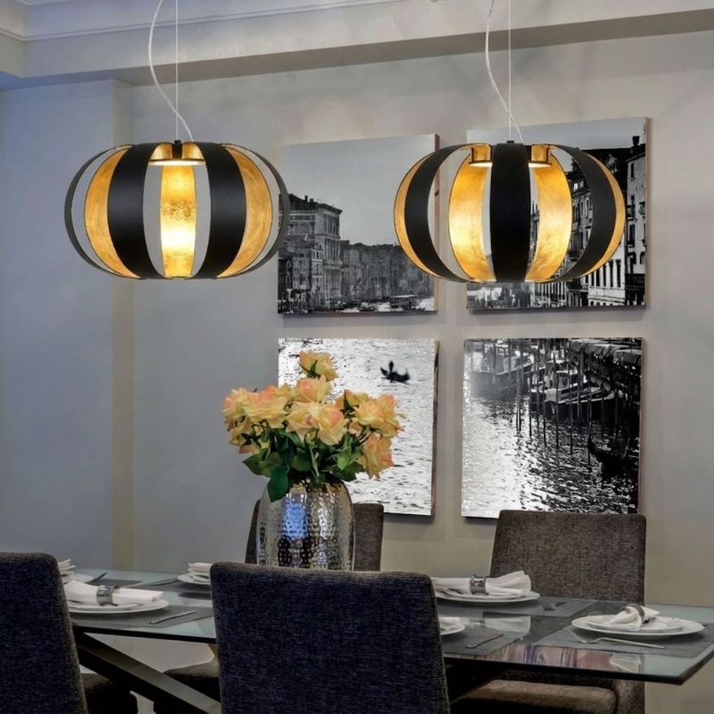 Floral dining table LED pendant light Geo Ø:40cm in white/leaf silver