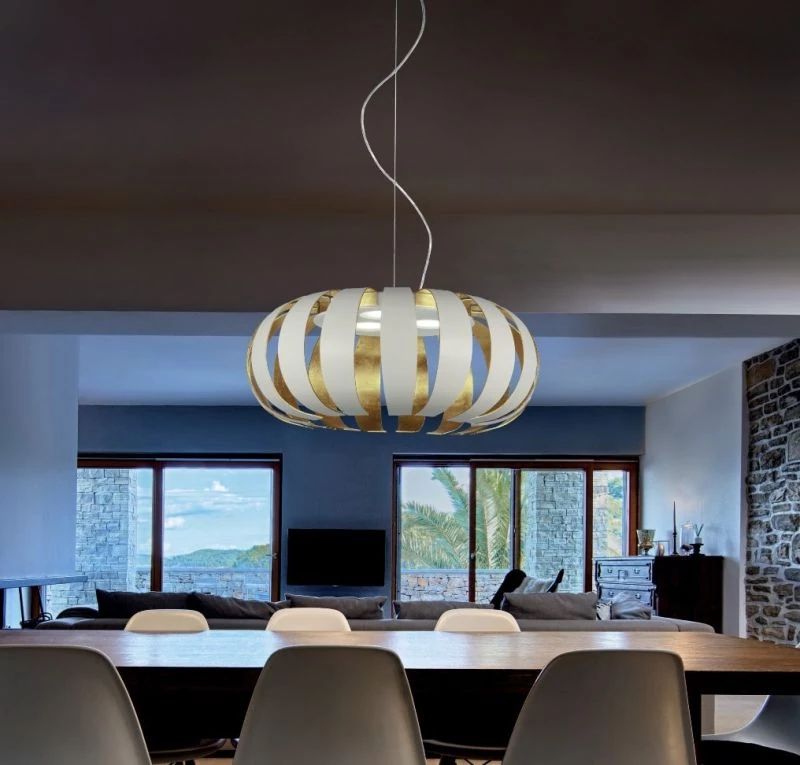 Designer dining table LED pendant light Geo Ø:60cm in white/gold leaf