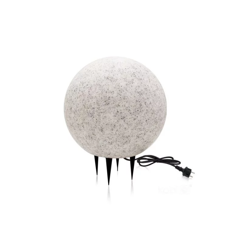Kugelleuchte grau Ø28 cm mit Stecker und Erdspießen für Außenbereich, IP65, Granitoptik