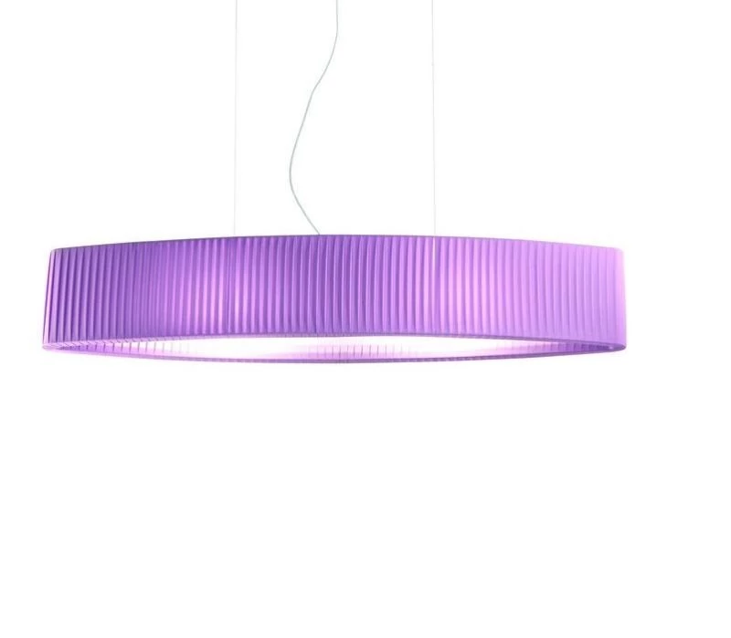 Elongated pendant lamp with pleated fabric lampshade lilac 1450mm