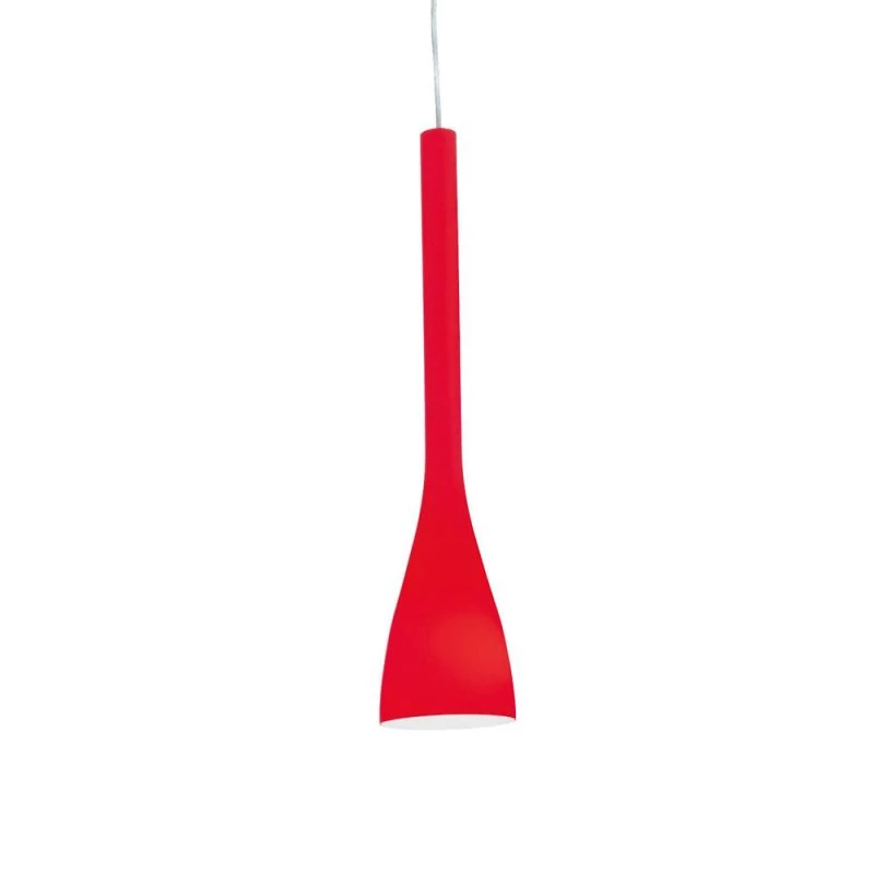 Slim long pendant light with red glass body