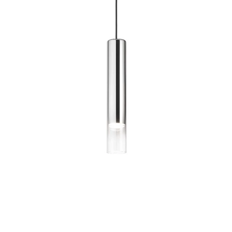 Pendant lamp with cylinder lampshade in silver and clear glass