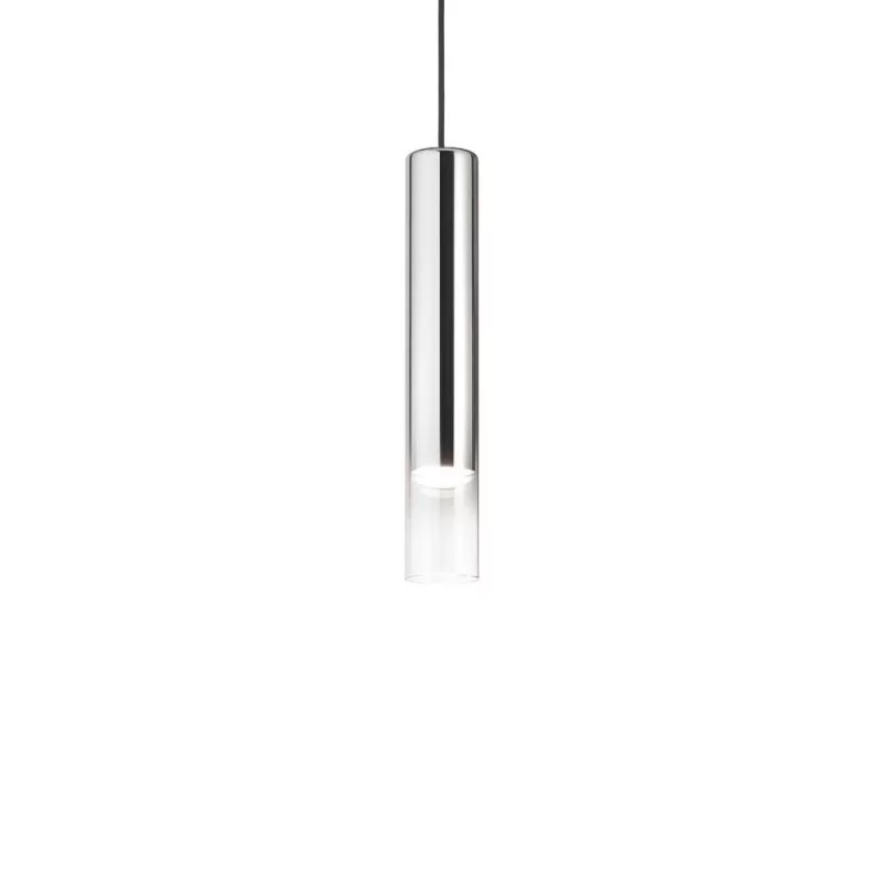 Pendant lamp with cylinder lampshade in silver and clear glass