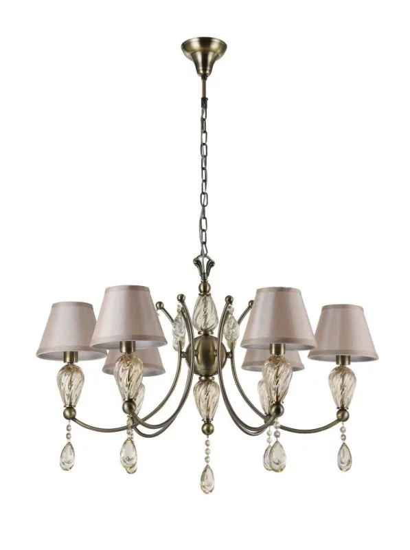 Classic chandelier with 6 lampshades in champagne