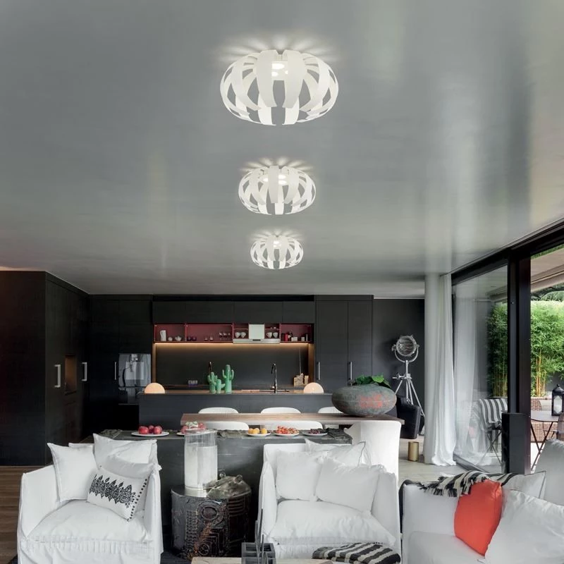 Three round living room LED ceiling light Geo in white