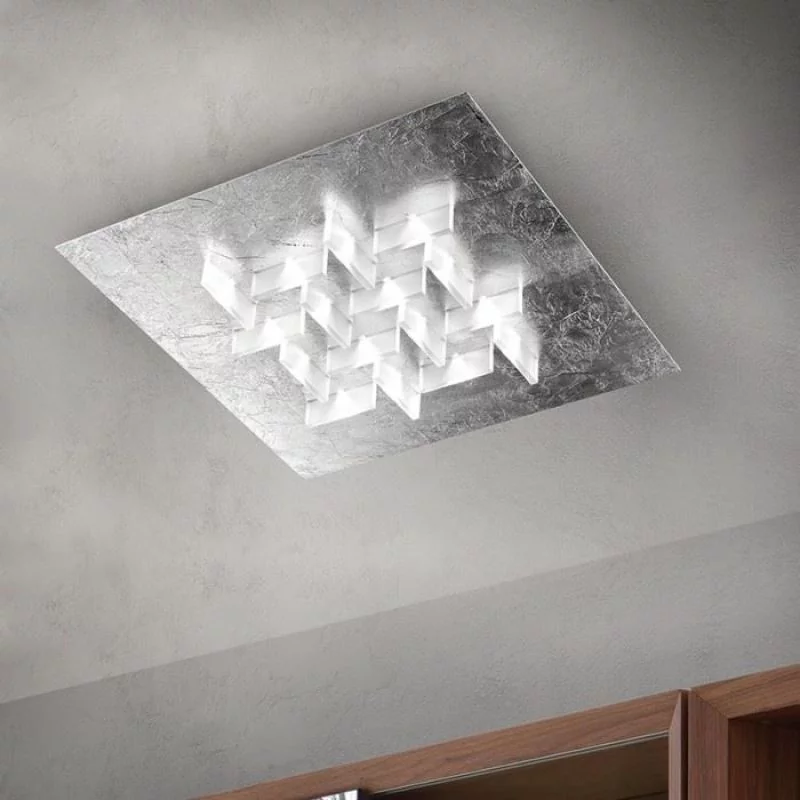 Square LED ceiling light silver leaf