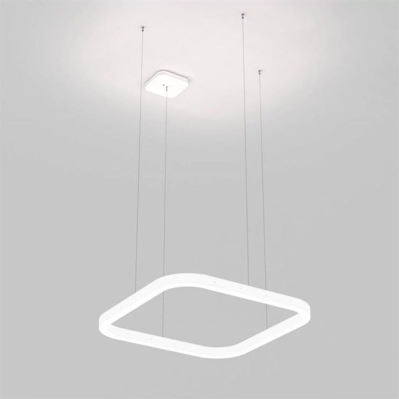 Square ring pendant lamp in white with suspension lateral