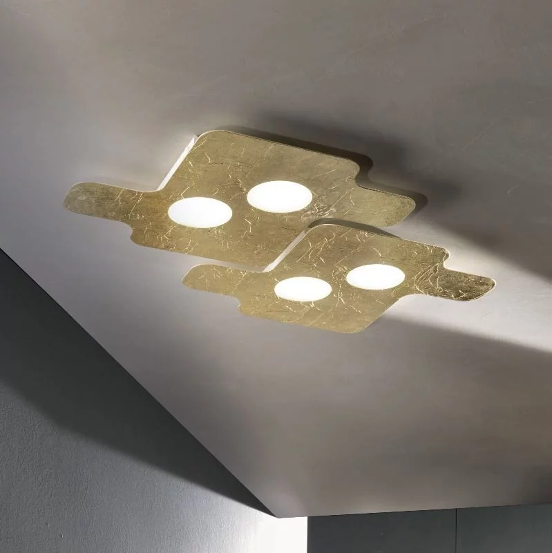 Zwei Puzzle LED Lampen für die Decke in Blattgold