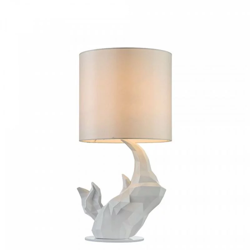 Moderne Schirm Tischlampe Nashorn von Maytoni in weiß eingeschaltet
