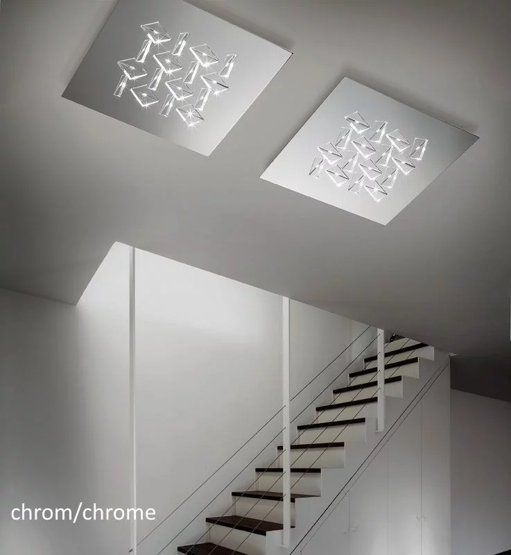 Braga Cristalli PL60 chrom: eckige LED Deckenleuchte mit dreieckigen Diffusor