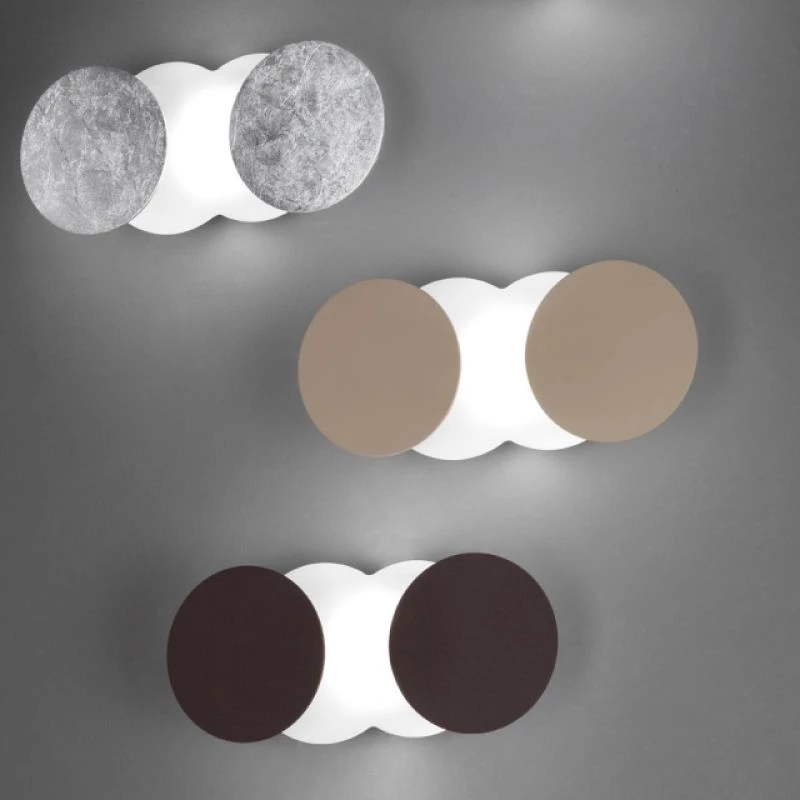 Nuvola LED wall lamp with rotating disks in silver, dark brown, dove gray