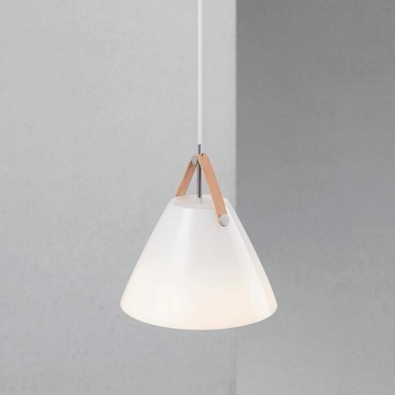 Glass pendant lamp Strap 27 leather suspension in brown