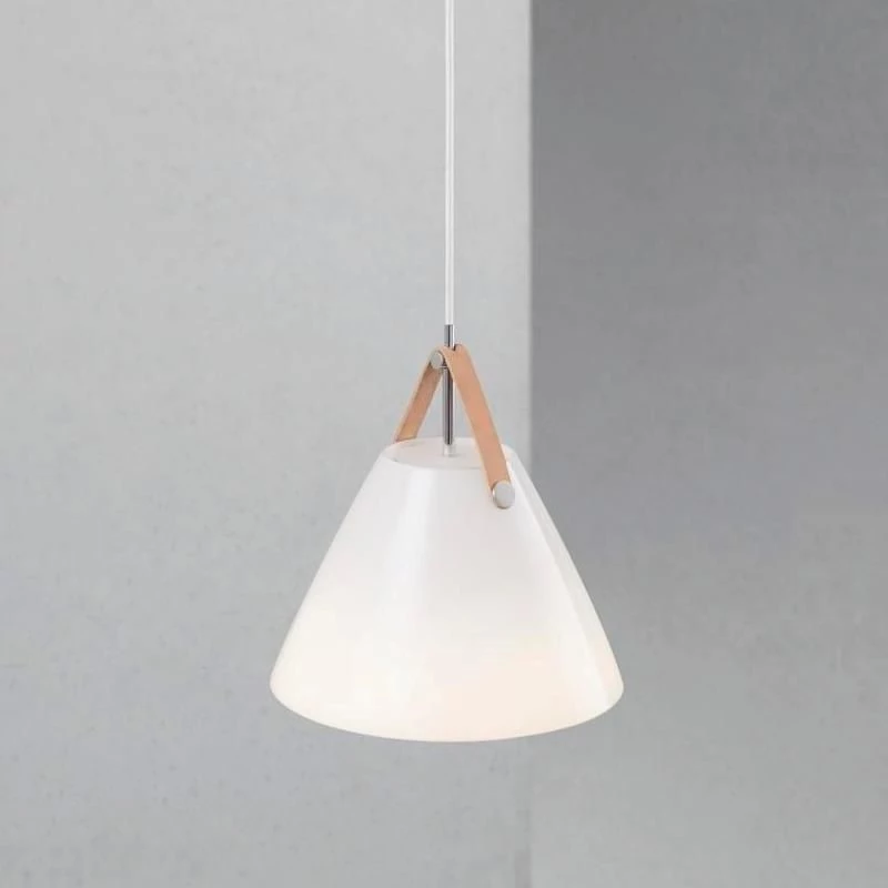 Glass pendant lamp Strap 27 leather suspension in brown