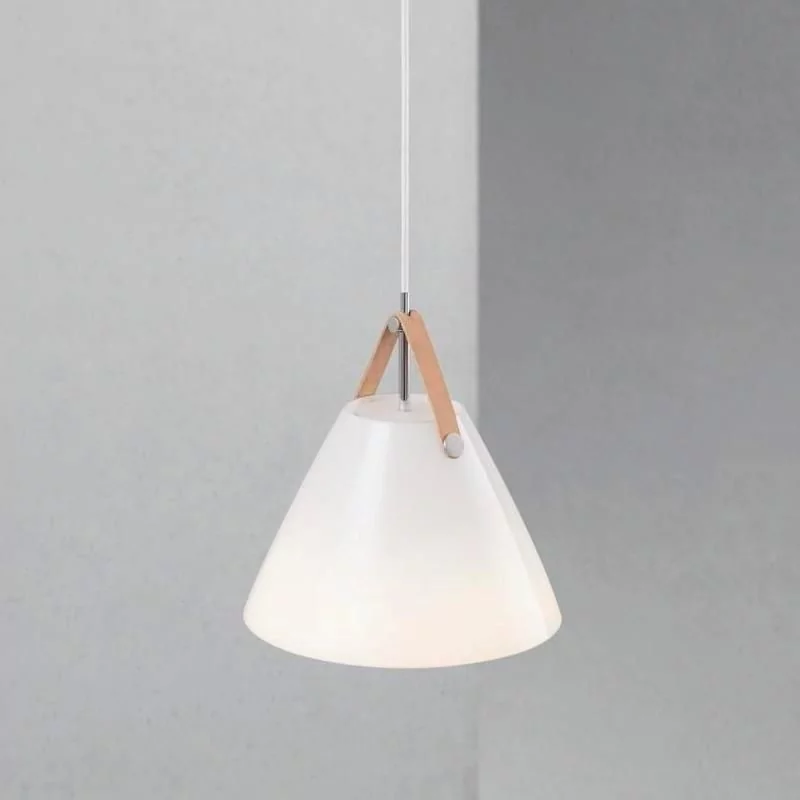 Glass pendant lamp Strap 27 leather suspension in brown