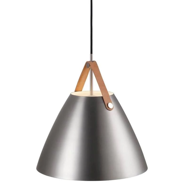 Pendant lamp Strap 36 brushed steel leather suspension in brown