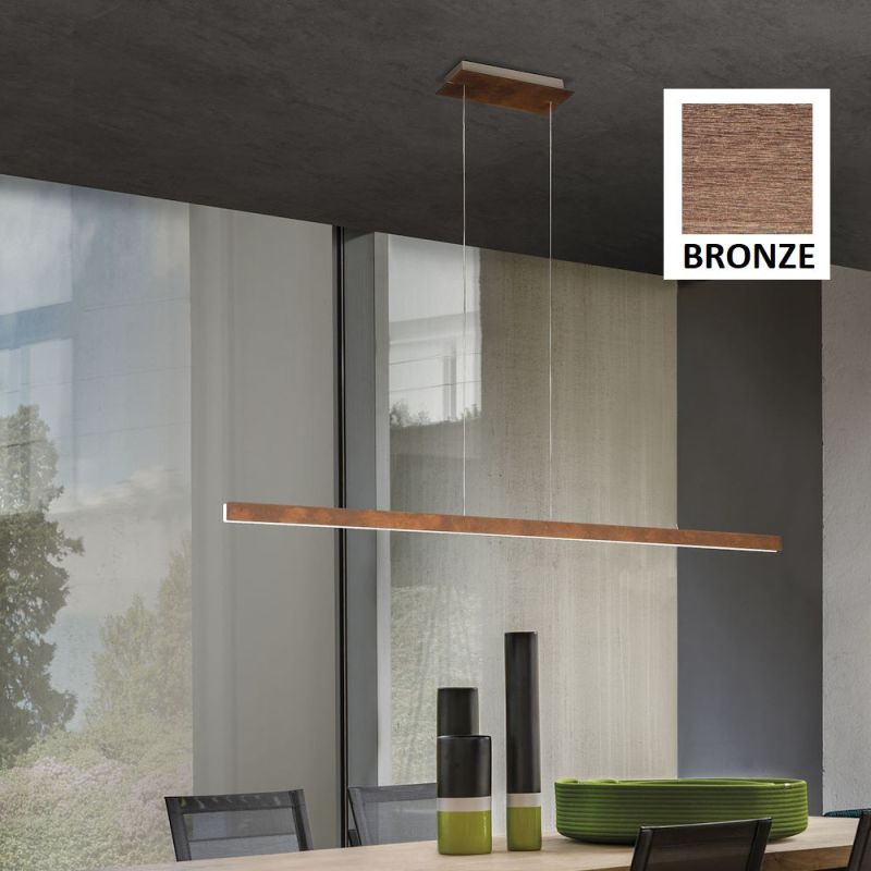 Narrow dining table pendant lamp brushed bronze brown