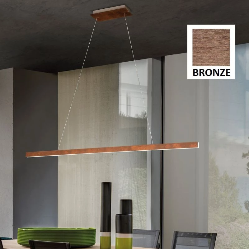Narrow dining table pendant lamp brushed bronze brown