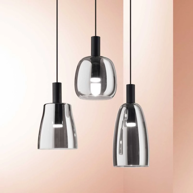 Coco Serie mit 3 verschiedenen Rauchglas Lampenschirm Formen