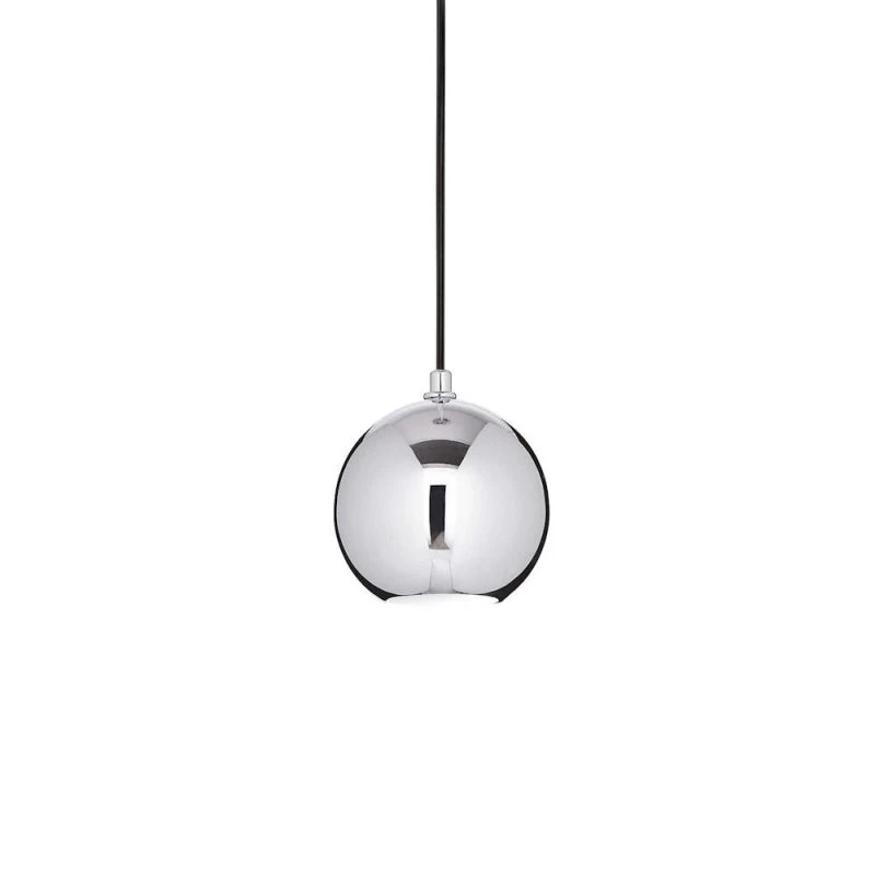 Ball pendant lamp with silver lampshade and black fabric cable