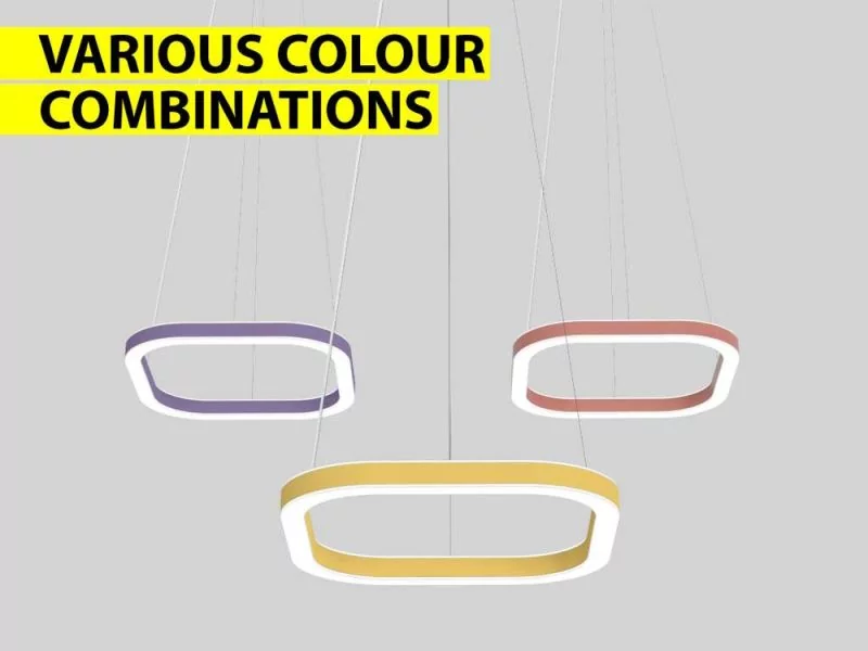 3 square ring pendant lamps Sqing in orange, purple and yellow