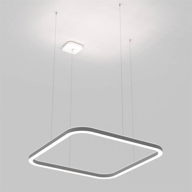 Square ring pendant lamp 138x138cm in silver with suspension lateral