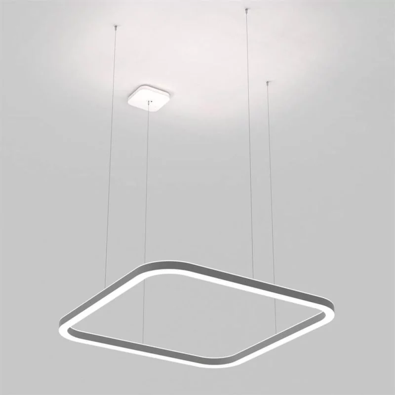 Square ring pendant lamp 138x138cm in silver with suspension lateral