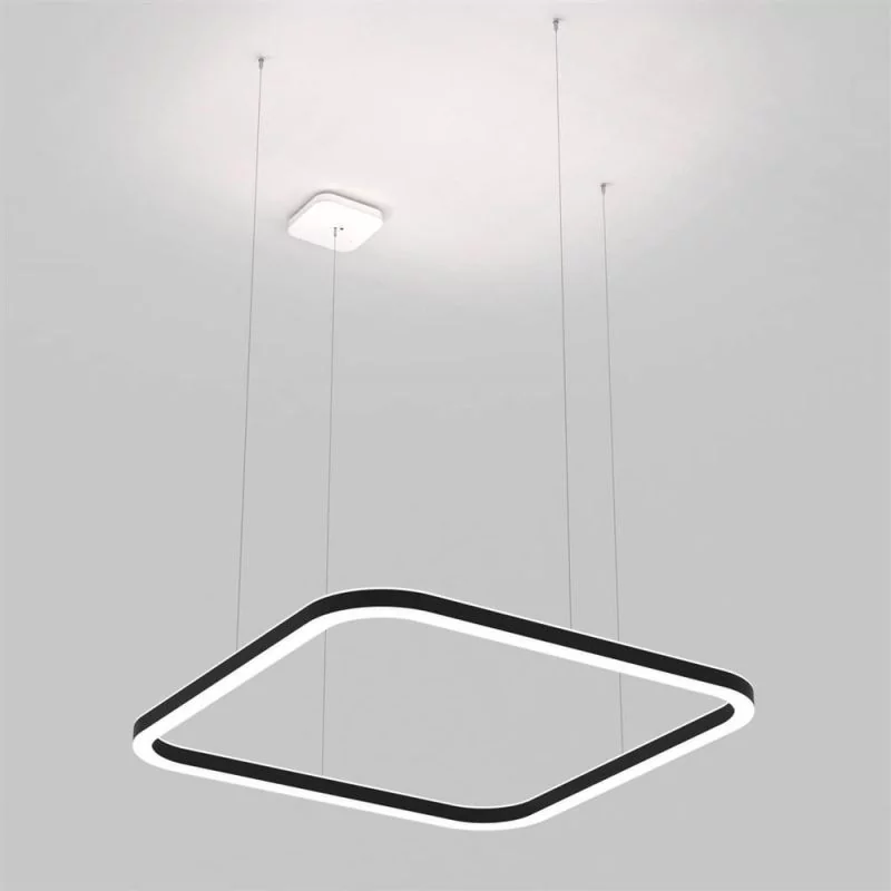 Square ring pendant lamp 138x138cm in black with suspension lateral