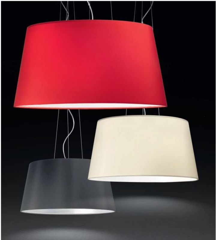Fabric pendant lamps Doss in red, cream, dark gray