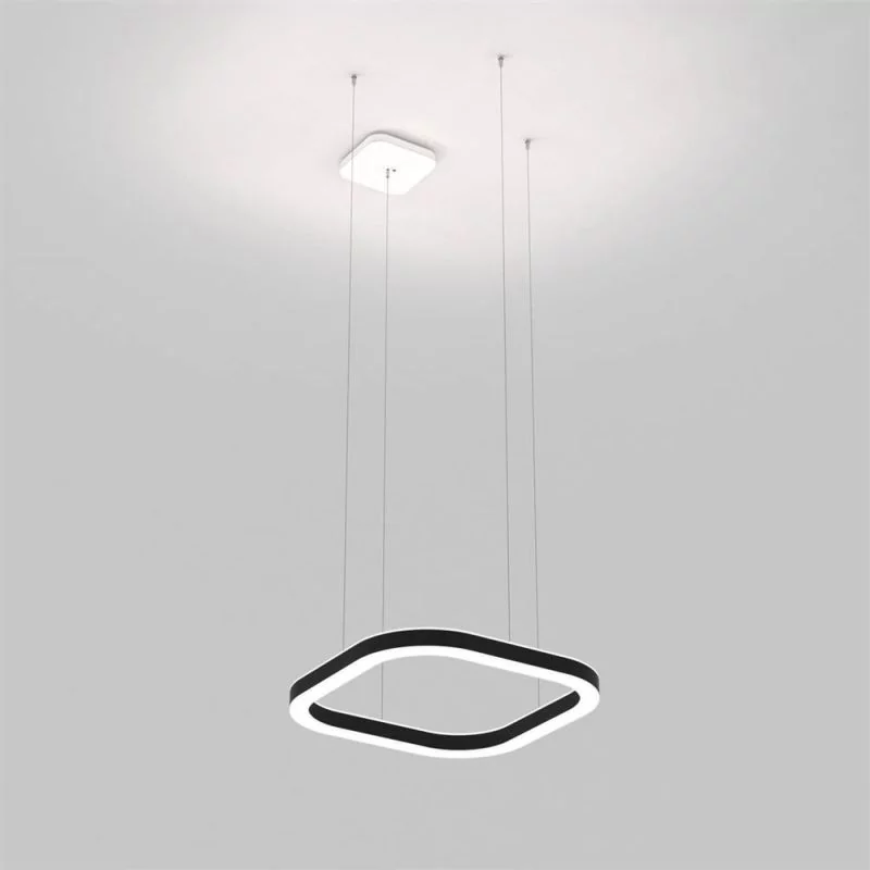 Square ring pendant lamp 76x76cm in black with suspension lateral